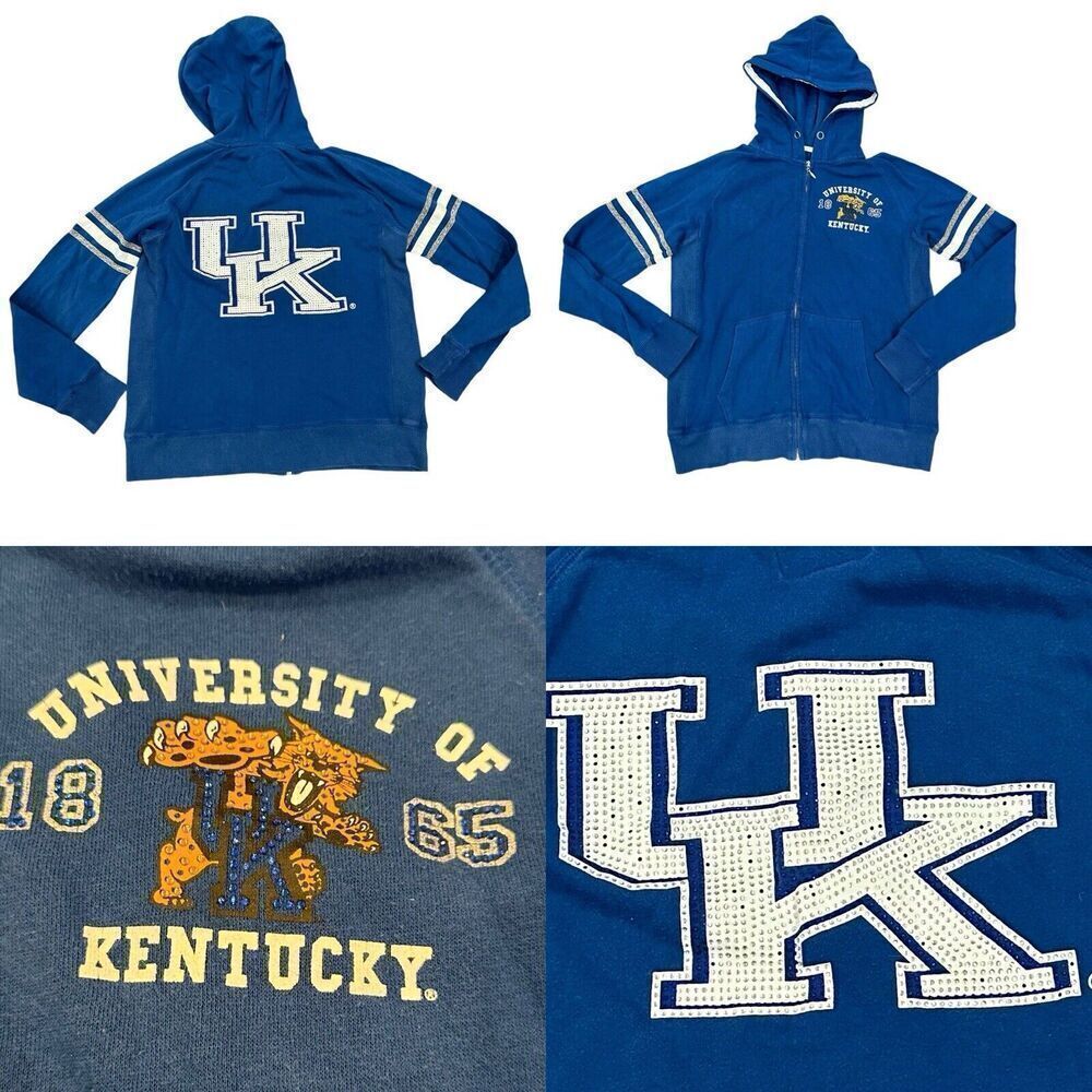 E5 College Classics University of Kentucky Wildcats Blue Zip Hoodie Rhinestone L